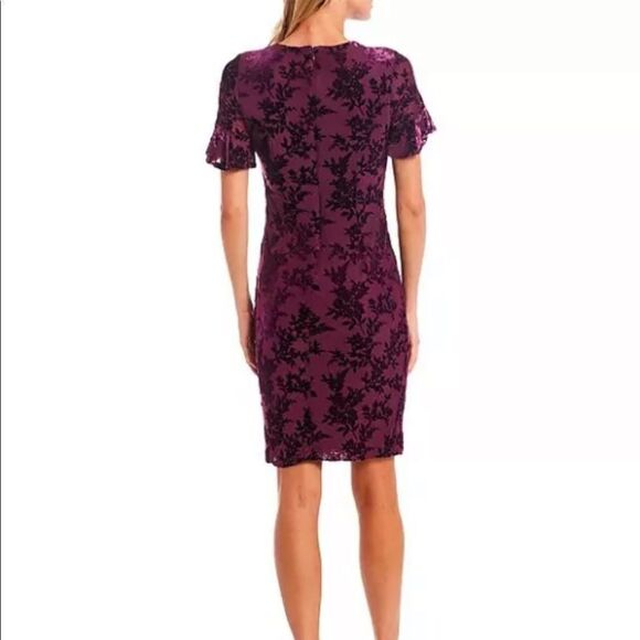 NWOT Calvin Klein Velvet Burnout Short Flutter Sleeve Sheath Dress size 6 - Picture 2 of 9